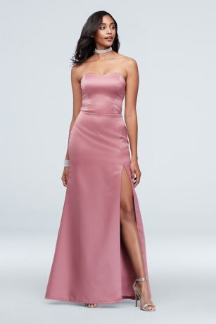 Matte Satin Strapless Sheath Gown with ...